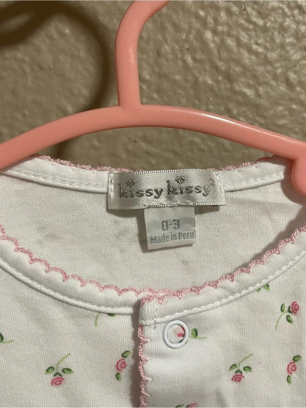 Kissy Kissy White Floral Baby One-Piece Footed Pajamas with Pink Trim